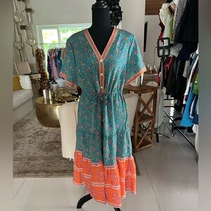 Teal and orange dress